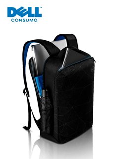 Mochila Dell Essential 15, para notebook de hasta 15", Negro con bolsillos laterales.