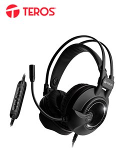 Auriculares Gaming TEROS TE-8140N estéreo, micrófono, conector USB, Negro.