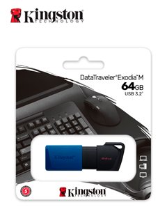 memoria flash usb kingston datatraveler exodia m,64gb, usb 3.2 gen 1, azulpresen