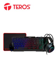 combo teros te-4063n, teclado multimedia, mouse, headset, mouse pad.