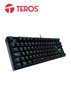 teclado gamer teros te-4153, mecánico, multimedia, iluminación rgb, tkl, usb.mat