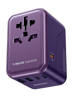 adaptador de viaje universal momax gan 70w, vienecon enchufes para (us/uk/au/eu/jp) 