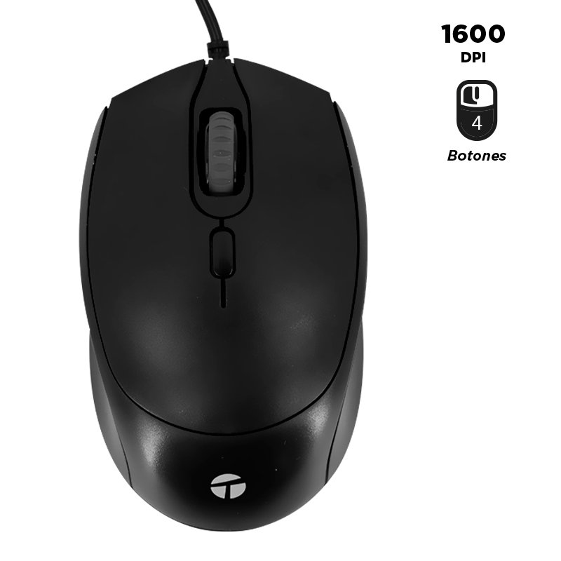 Mouse óptico TEROS TE-1222S, 800-1200-1600 DPI, USB, 4 botones