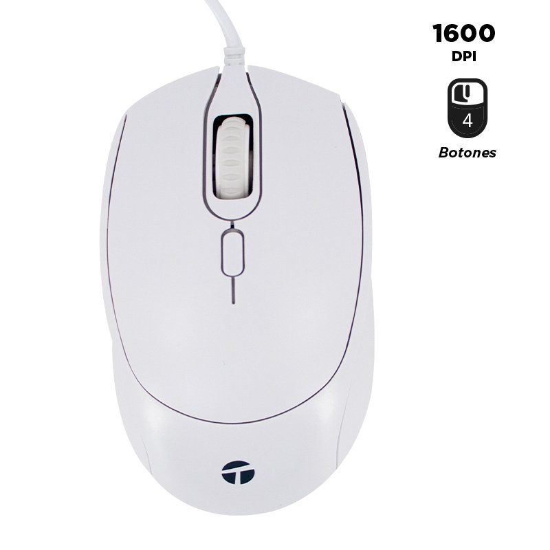 Mouse óptico TEROS TE-1225S, 800-1200-1600 DPI, USB, 4 botones, color blanco