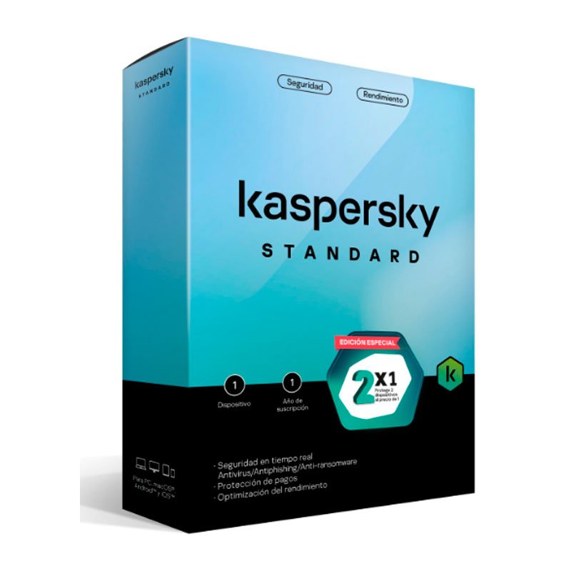 kaspersky standard 2 x 1 (protege 2 dispositivos al precio de 1), licencia de 1 año